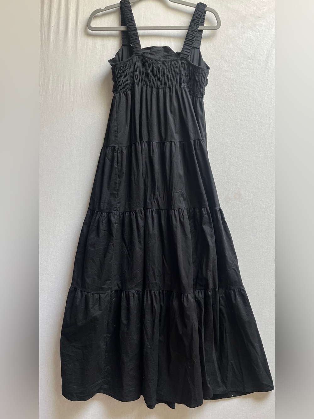 Magari Black Tiered Maxi Dress Sleeveless Cotton Blend Smocked Bodice Size L - Picture 2 of 10